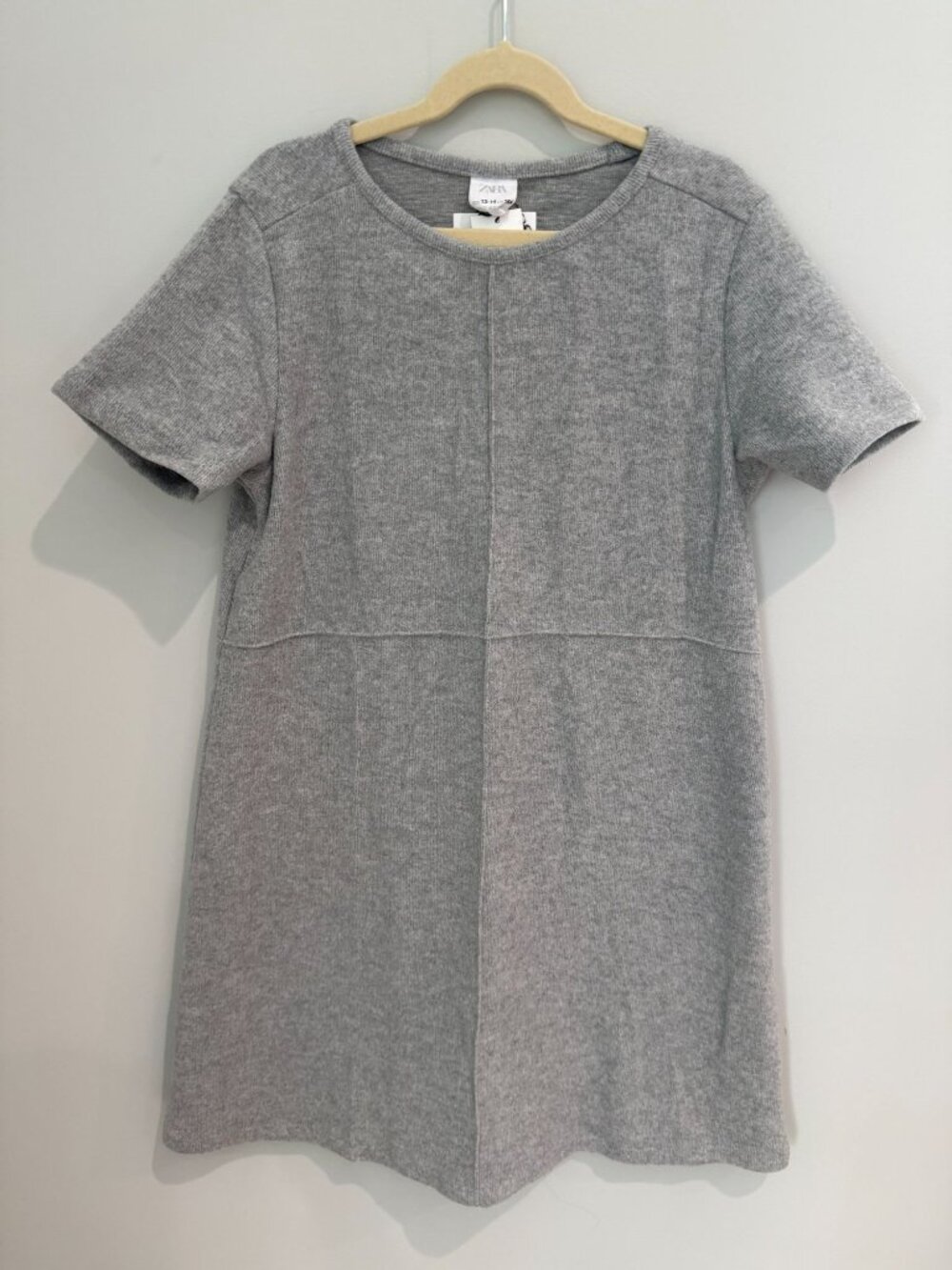 Zara Girls Grey Soft Knit Ribbed Short Sleeve Shift Dress NWT Size 13-14 Yrs 164